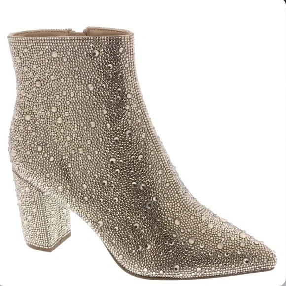 Betsey Johnson Cady Rhinestone Light Gold Ankle Boots Size 6 - Picture 1 of 7